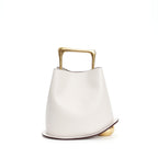 New genuine leather plain weave handbag imported cowhide commuter basket bucket bag wooden handbag messenger bag for women