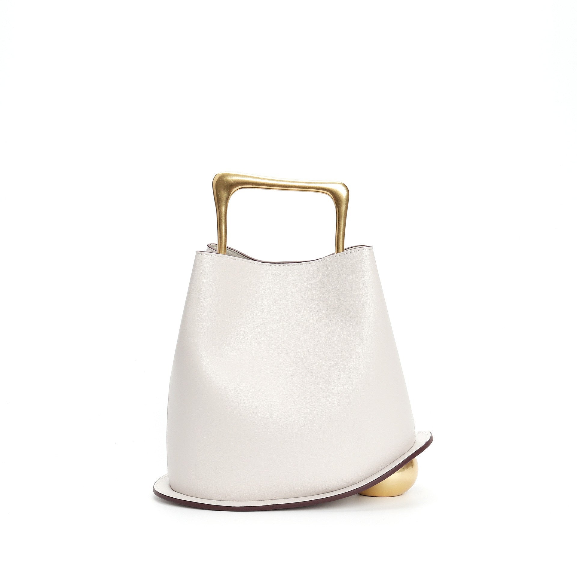 New genuine leather plain weave handbag imported cowhide commuter basket bucket bag wooden handbag messenger bag for women
