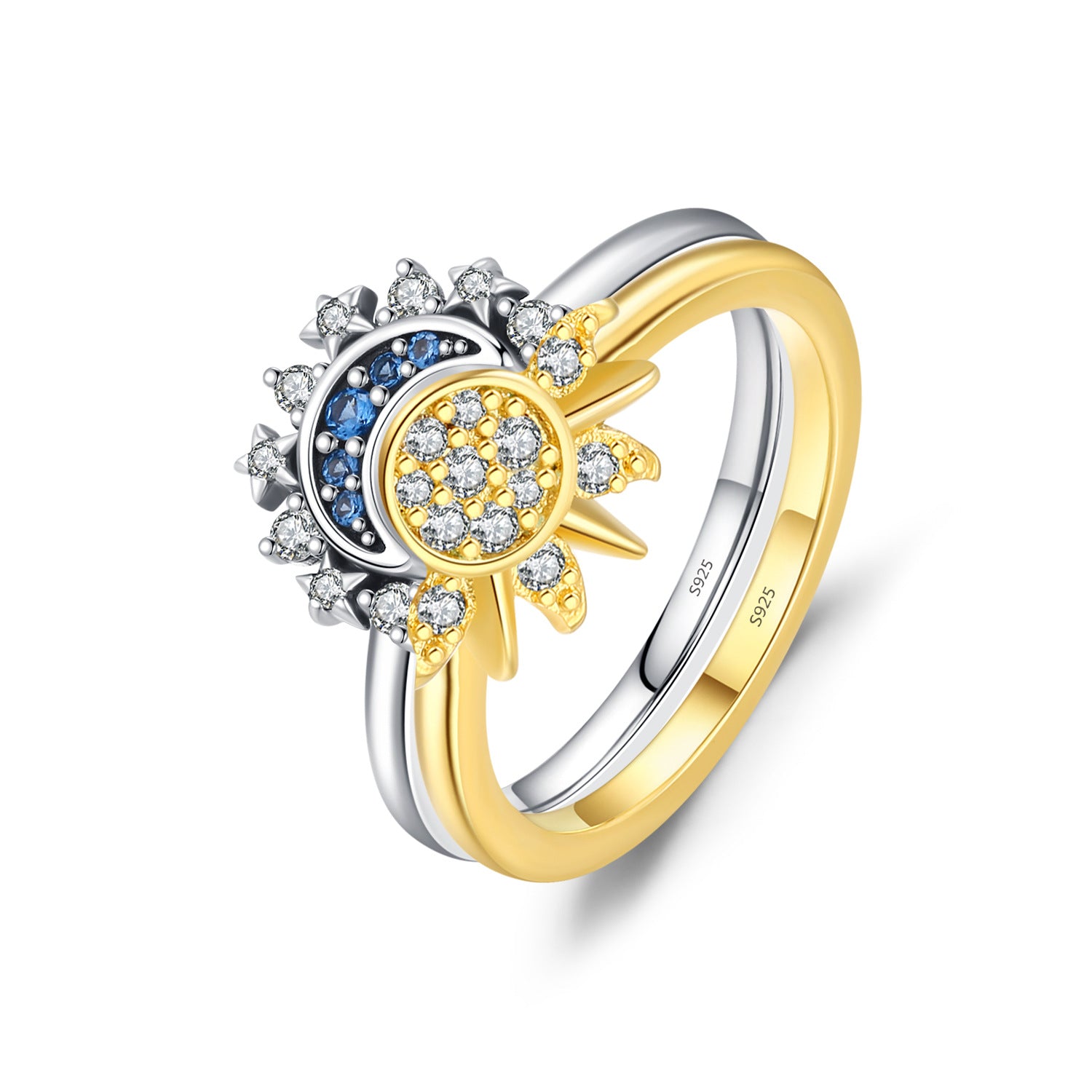 MODIAN 925 sterling silver stacked style sun and moon rings for women, high-end couple rings, ins-style niche design