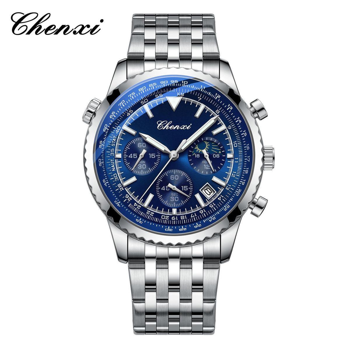 Men's Silver White Multi-Function Quartz Watch - Waterproof