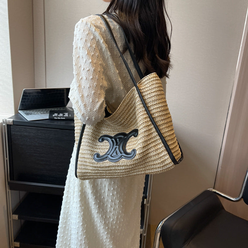 Women's straw bag, 2025 summer new arrival, handmade woven basket bag, vacation beach bag, shoulder bag, underarm bag.