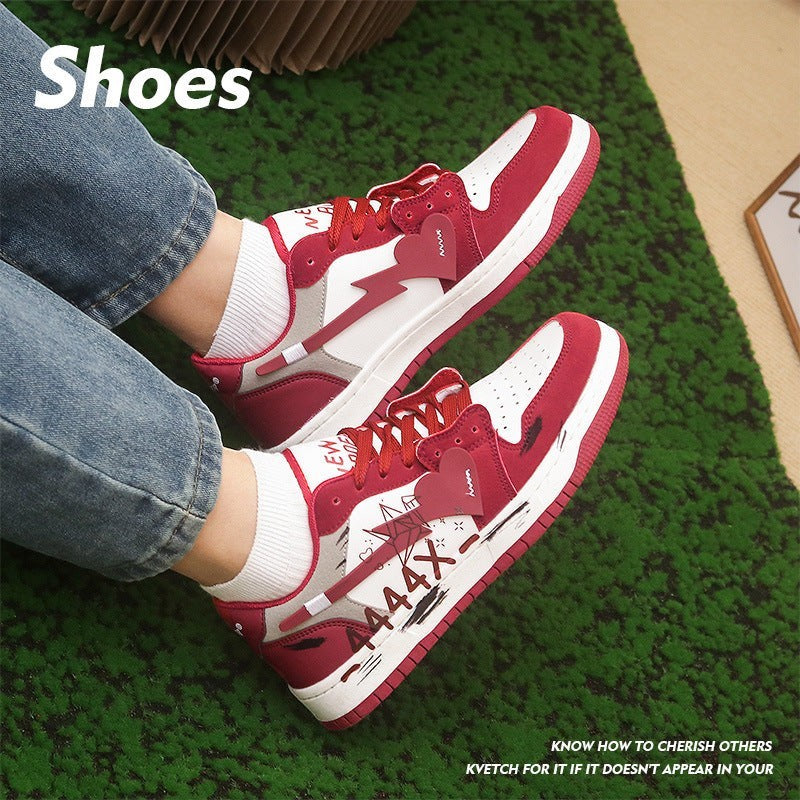 Unisex Retro Red Graffiti Print Sneakers | Aladinae