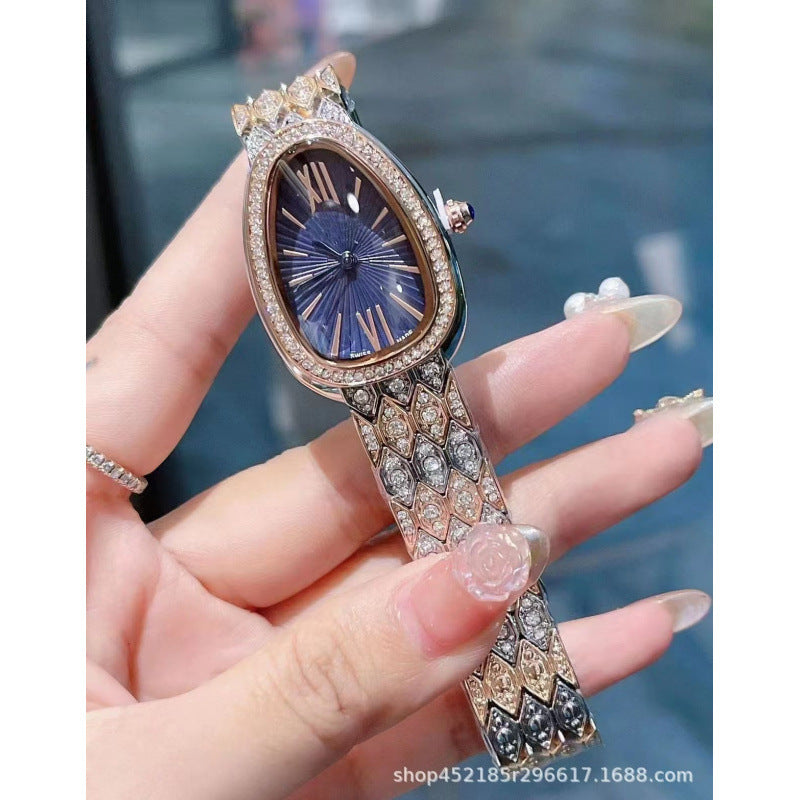 Women's Snake Pattern Crystal Watch - Sunburst Dial