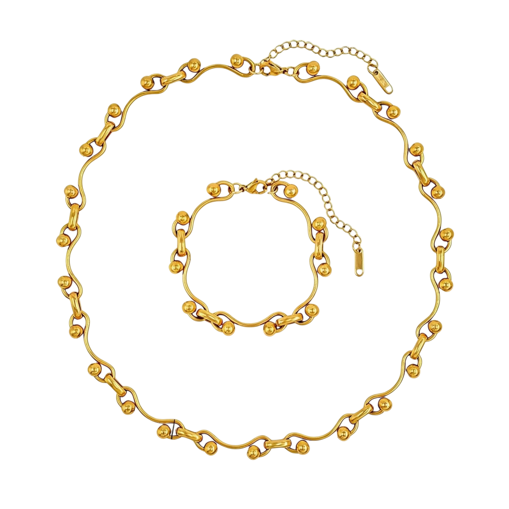 High-end stainless steel 18K handmade chain with interlocking M beads, made of gold-plated titanium steel, from European and American cross-border jewelry sets.