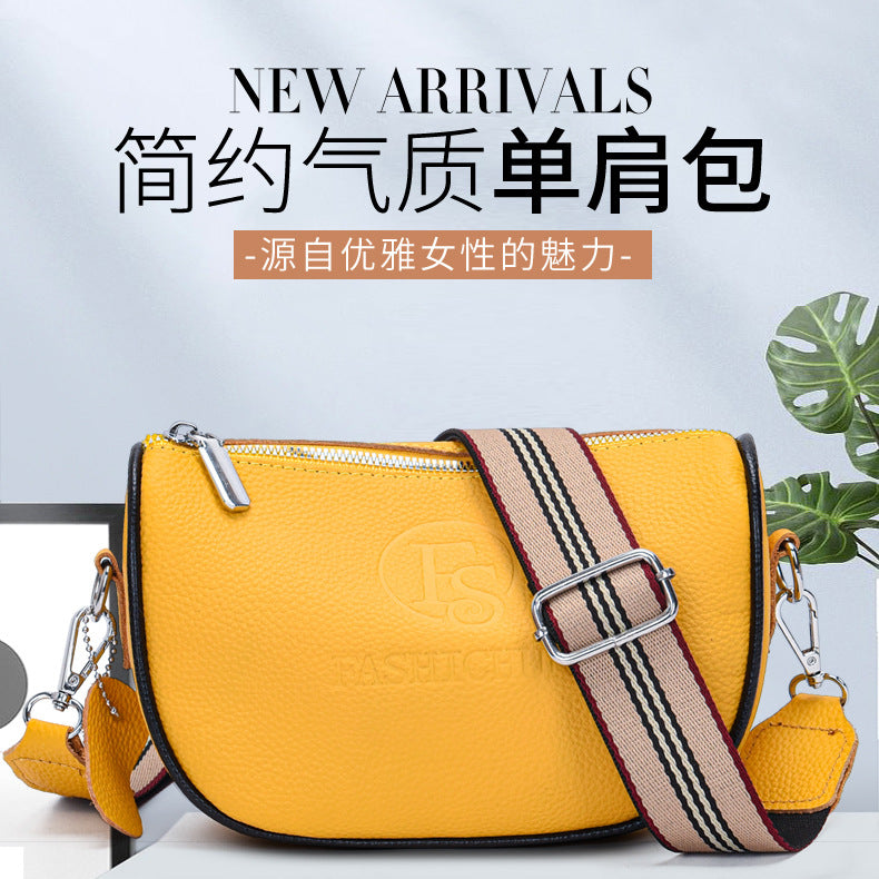 first-layer cowhide saddle bag women  leather shoulder bag wide shoulder strap Messenger bag