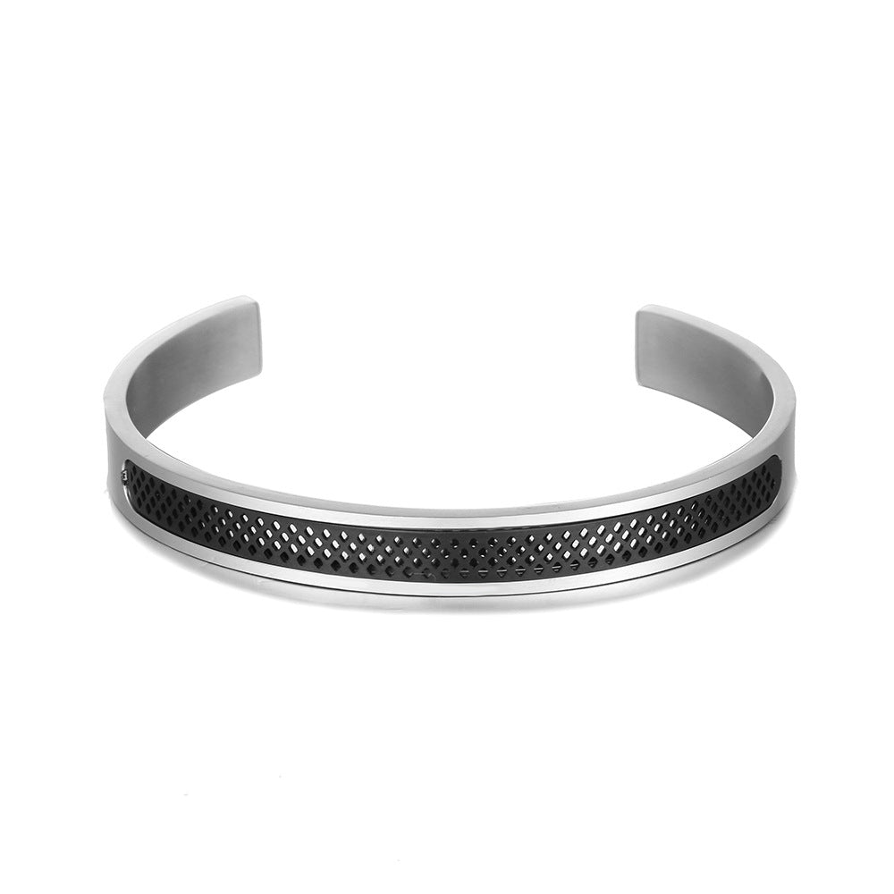 European and American punk style hollow mesh stainless steel open bracelet men's retro stainless steel bracelet bracelet wholesale