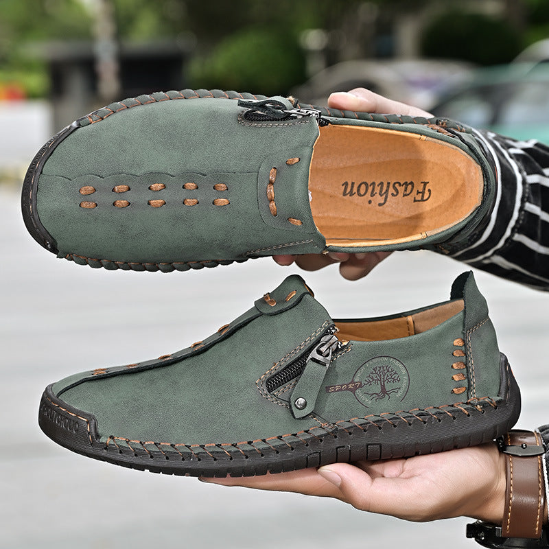 2023 Cross-border New Men's Casual Leather Shoes Foreign Trade Large Size Slip-on Doudou Shoes Men's Breathable Handmade Lazy Shoes