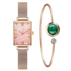 Women's Pink Square Dial Watch - World Time, Magnet Buckle