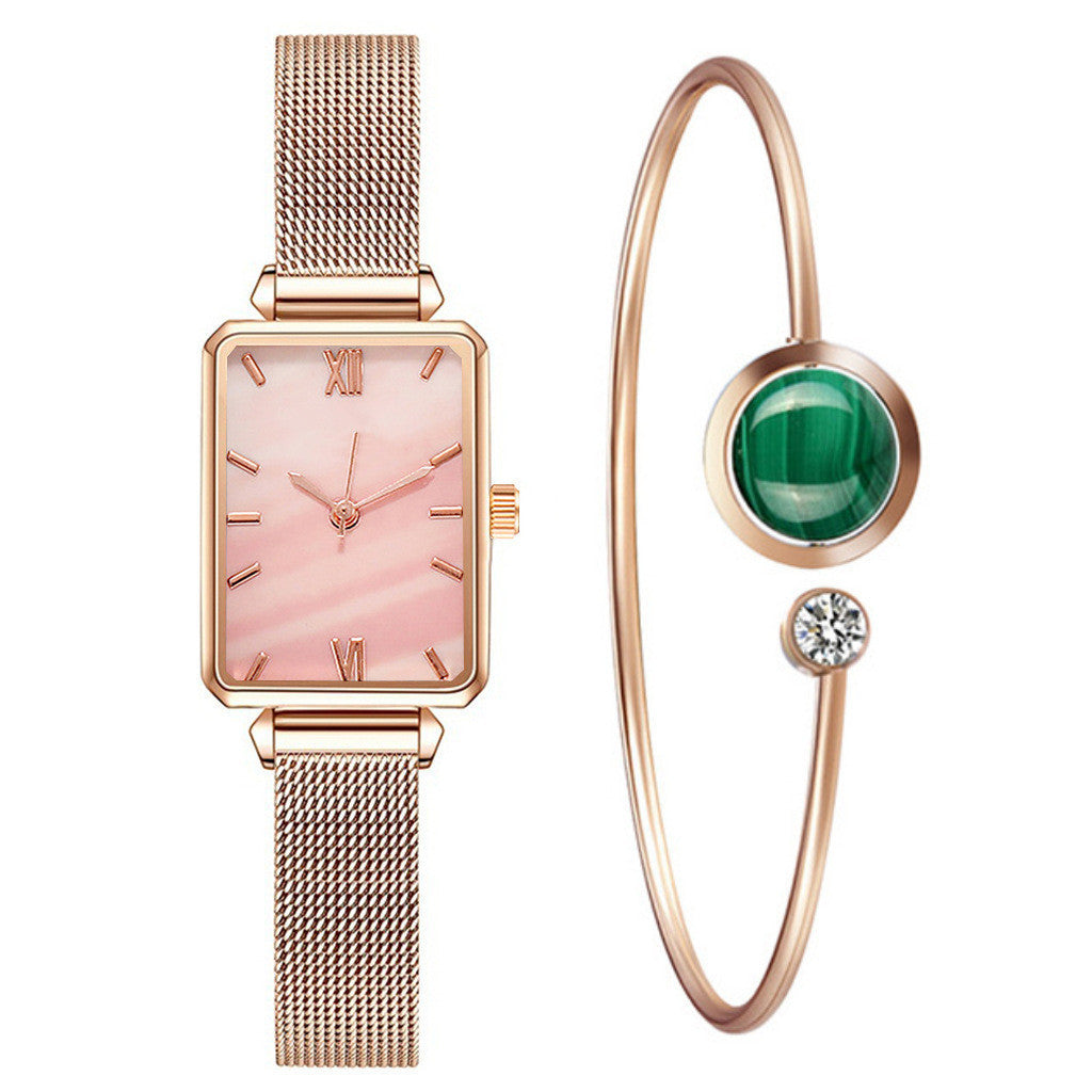 Women's Pink Square Dial Watch - World Time, Magnet Buckle
