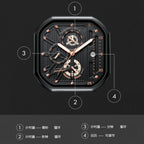 Men's Black Square Dial Quartz Watch - Leather, Waterproof