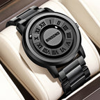 Men's Black Rotating Dial Watch - Steel Strap