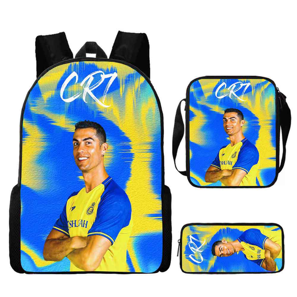 Ronaldo schoolbag boy elementary school student children backpack cross-border hot selling backpack shoulder bag pencil case three-piece set wholesale