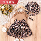 Baoxin children's clothing cross-border European and American summer new small and medium-sized girls suspender lace stitching leopard print dress hat