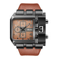 Men's Brown Square Dial Quartz Watch - World Time