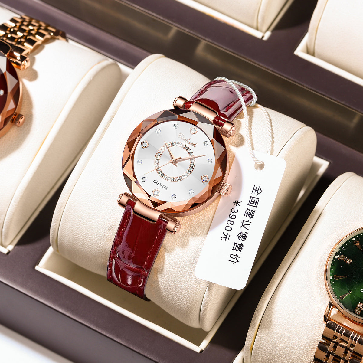 Women's Rose Gold Red Dial Quartz Watch - Waterproof