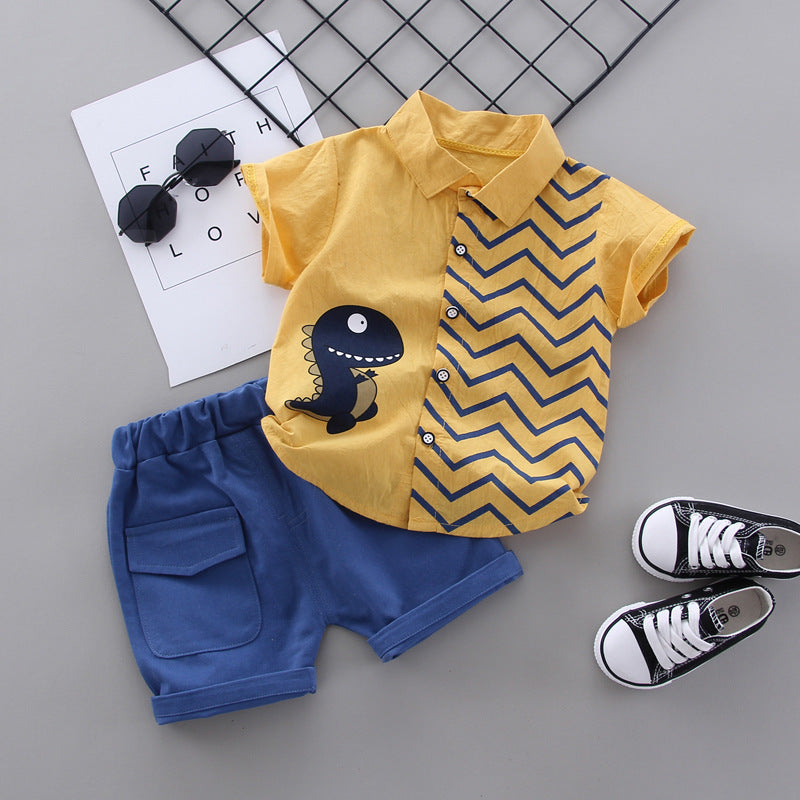 0-4 years old children's short-sleeved suit summer baby boy cartoon dinosaur shirt 2-piece set manufacturers spot wholesale cross-border delivery