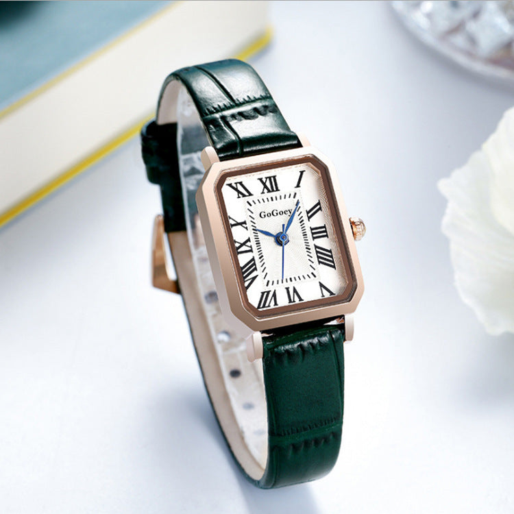 Women's Rose Gold Black Square Watch - Roman Numerals