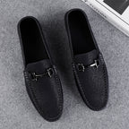 Men's Black Slip-On Leather Bean Shoes | Aladinae