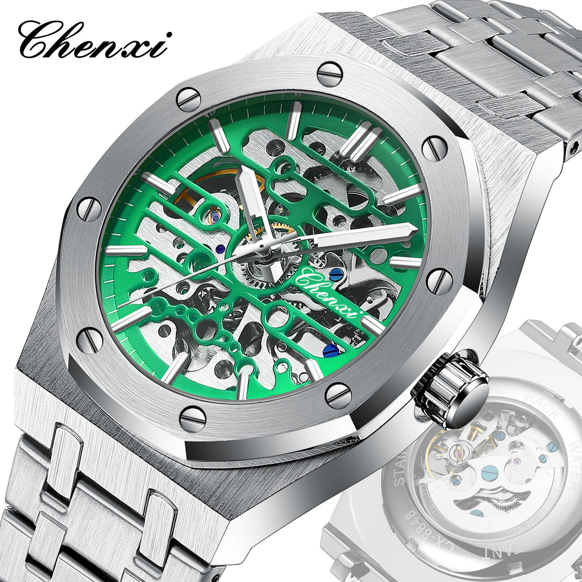 Men's Skeleton Automatic Mechanical Watch - Steel Strap