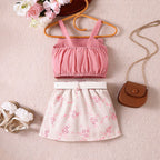 Foreign trade cross-border European and American summer sweet girl suits small and medium-sized children's suspender tops, printed skirts, belts new products