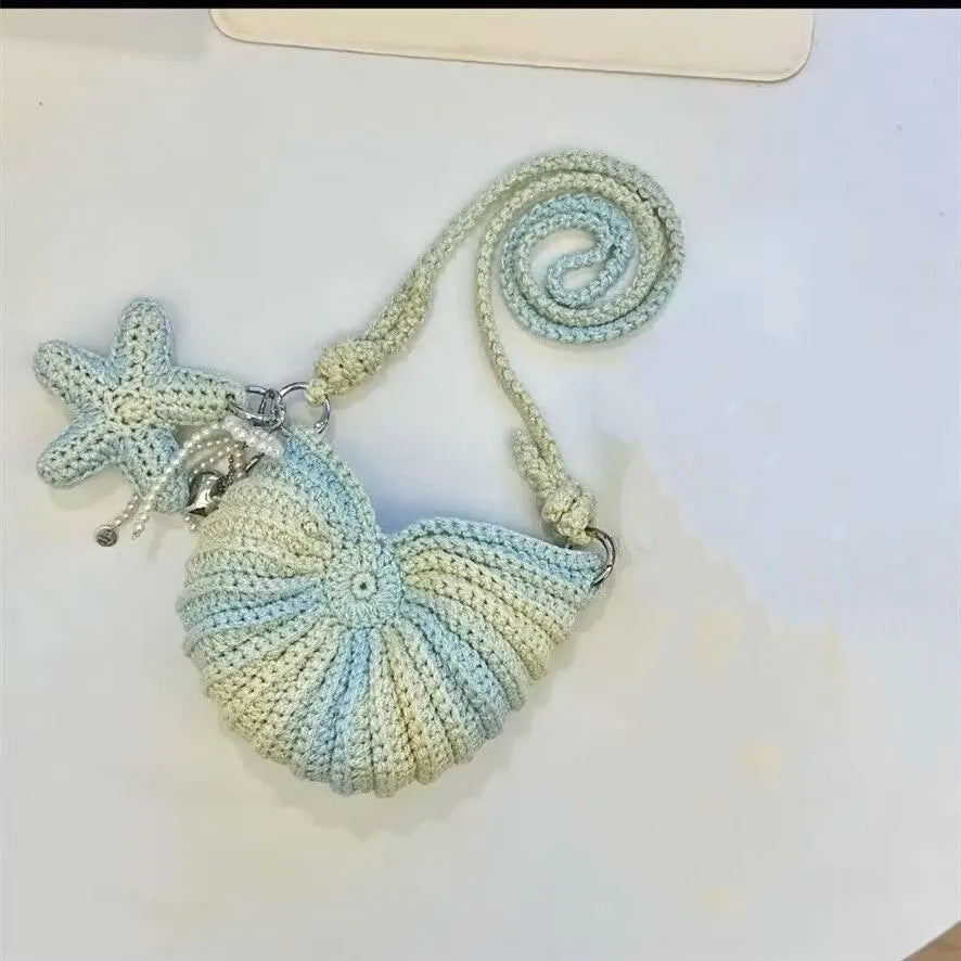Handmade woven seashell phone case with starfish glitter graffiti yarn crochet DIY material kit - a gift for your best friend