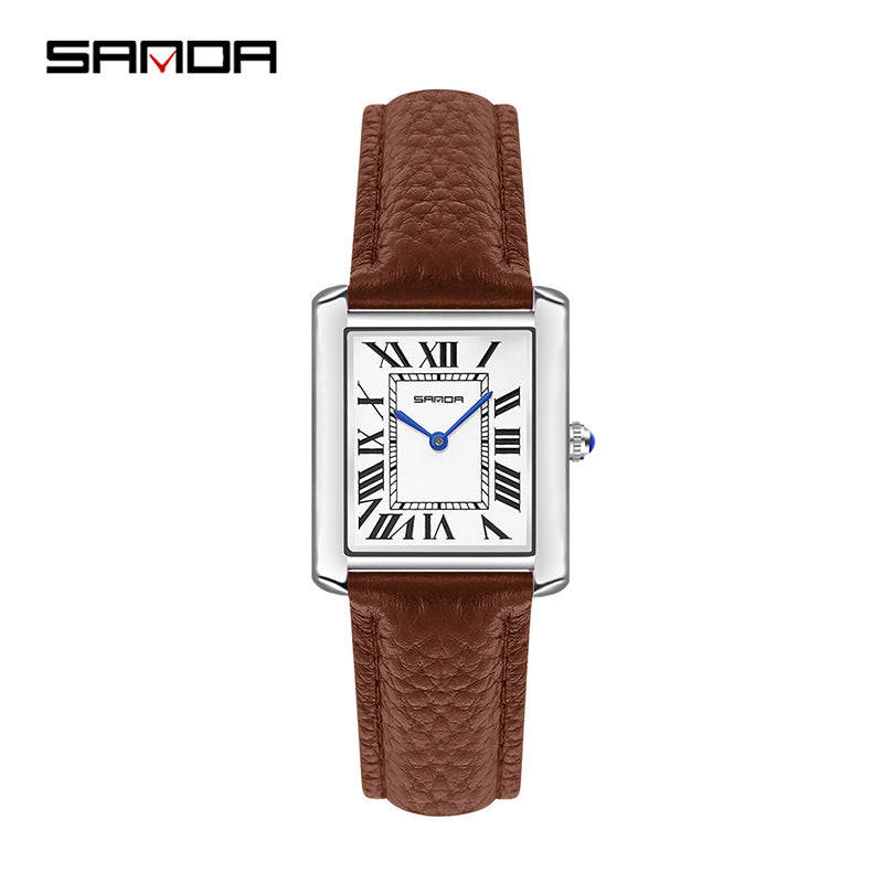 Silver Rectangular Couple's Watch - Roman Numerals, Waterproof
