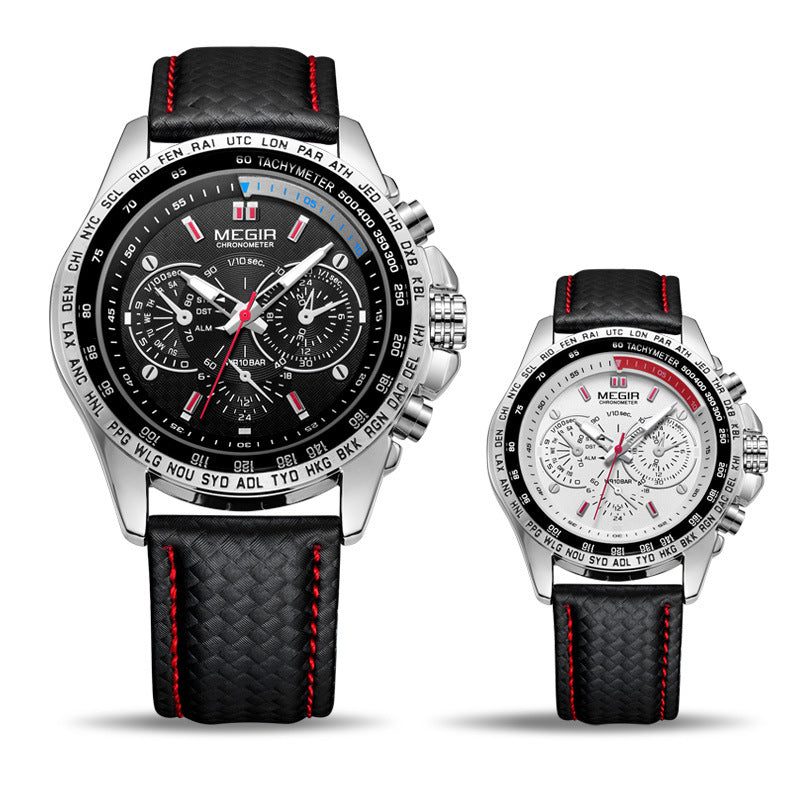 Men's Black Steel Multi-Hand Quartz Watch - Waterproof