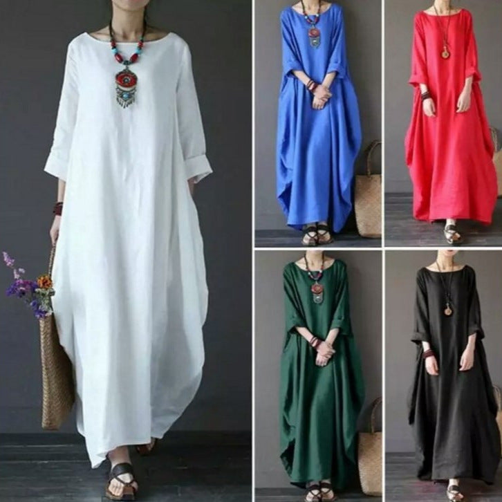 2025 Spring/Summer New Arrival Amazon AliExpress Wish Literary Loose Plus Size Cotton Linen Long Dress