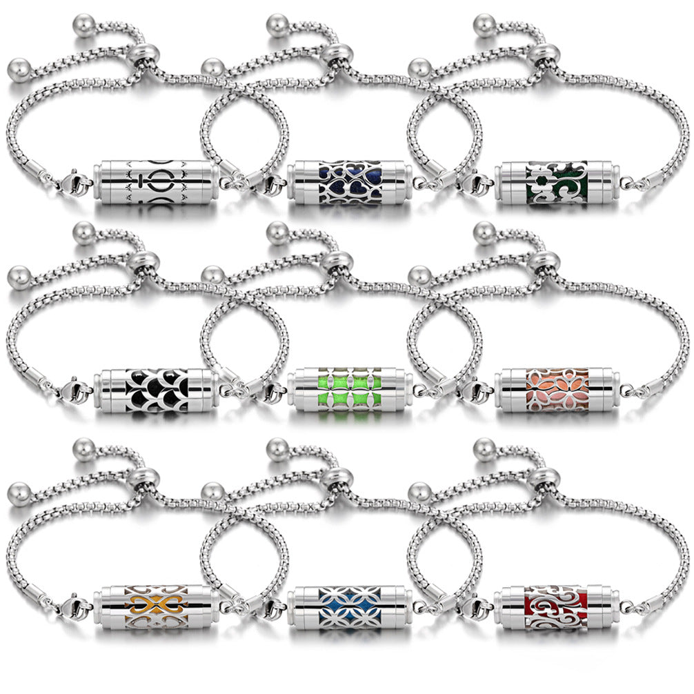 Stainless steel aromatherapy bracelet bracelet essential oil perfume diffuser bracelet adjustable titanium steel bracelet couple jewelry