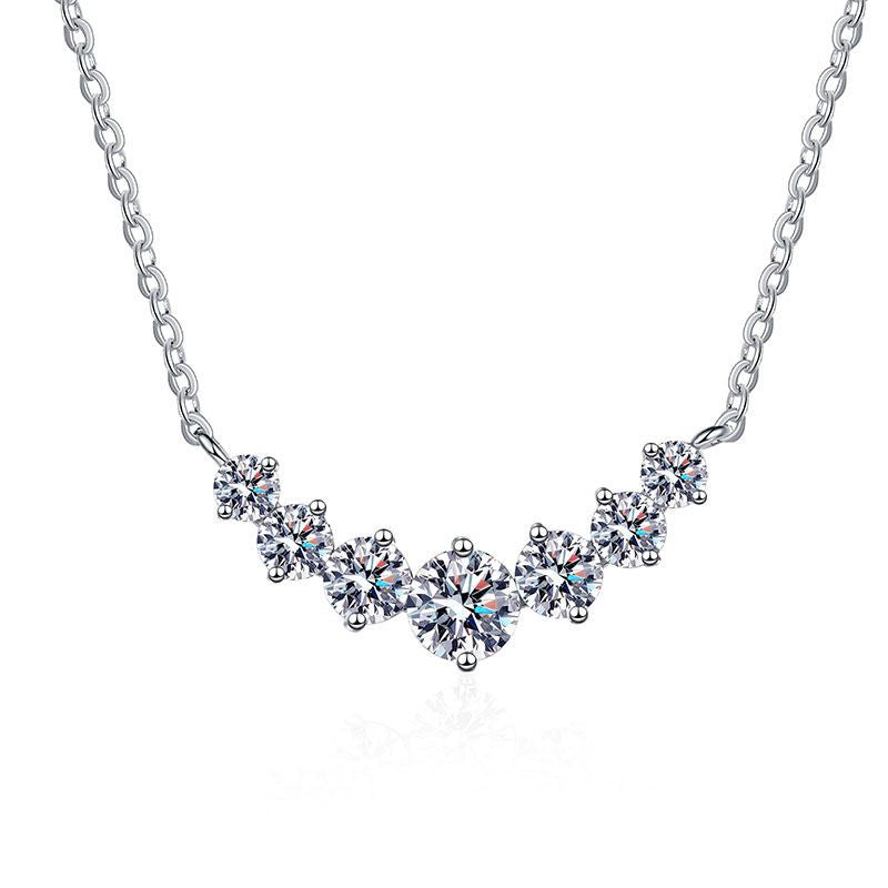 S925 sterling silver pendant for women, plated with Pt950, featuring a 1.7-carat D-color moissanite design inspired by the Seven Princesses necklace, in a traditional Chinese style.