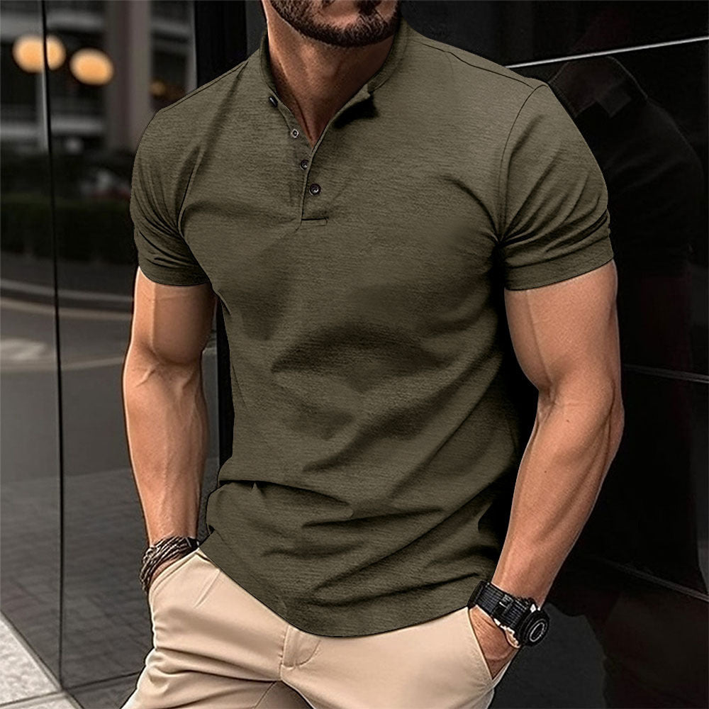 Men's Black Henley Collar Sport Polo Shirt | Aladinae