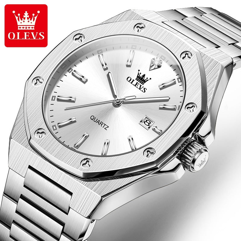 Men's Blue Quartz Watch - Steel Strap, Calendar
