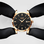 Men's Three-Hand Quartz Watch - Leather Strap, Waterproof