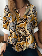 Cat cross-border Amazon European and American women's 3D printed floral pattern long-sleeved shirt women's fashion tops