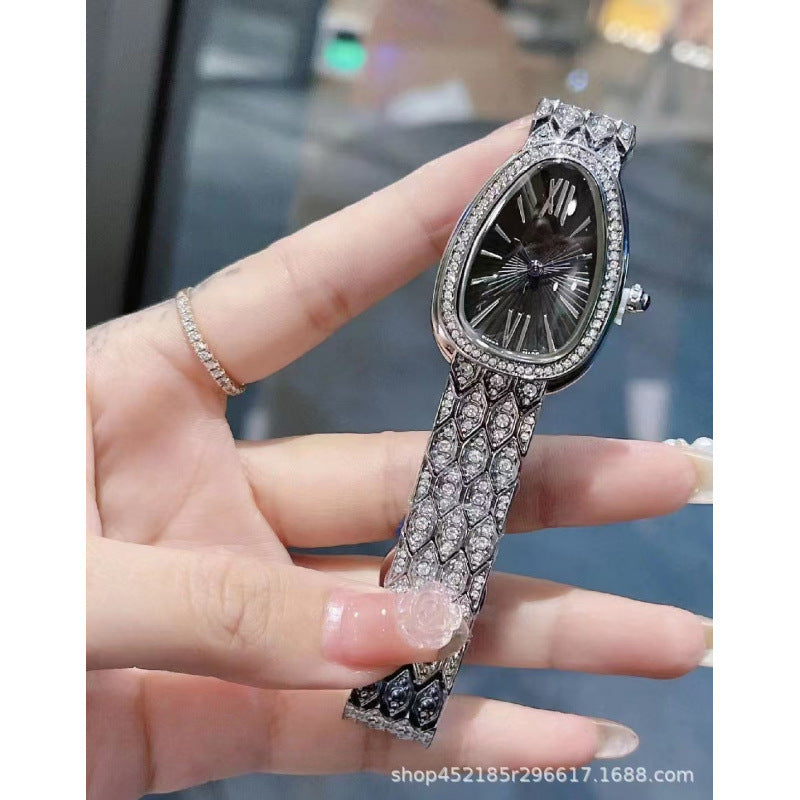 Women's Snake Pattern Crystal Watch - Sunburst Dial