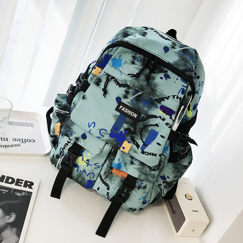 School bag for boys, junior high school students, Korean version, large capacity, high school backpack, personalized graffiti school bag, female, simple campus backpack