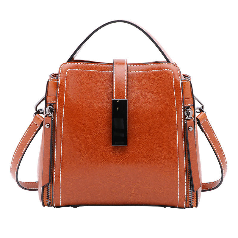 Fashion cowhide bag for women 2024 new style large capacity bucket bag versatile commuting genuine leather shoulder messenger handbag