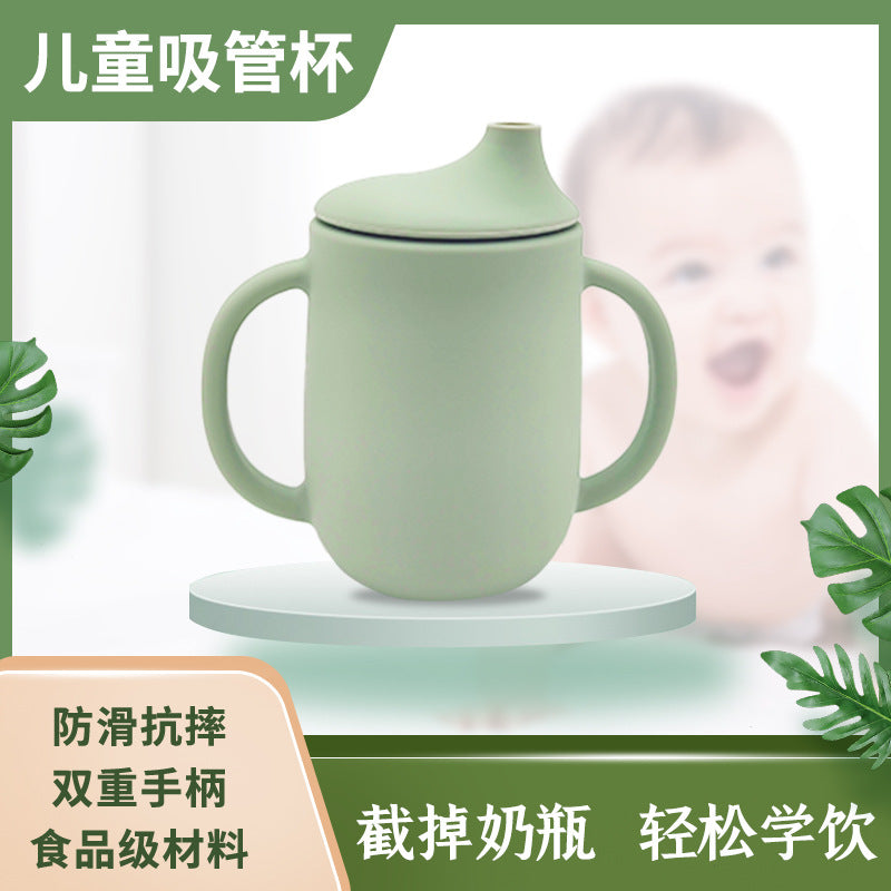 Amazon cross-border creative new product silicone baby learning drinking cup with straw leak-proof and drop-proof ready-to-stock milk powder cup