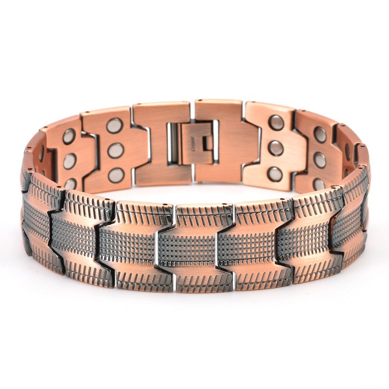 Amazon Hot Selling European and American Cross-Border Twill Antique Red Copper Men's Bracelet, Three Rows of Magnets Bracelet Wholesale