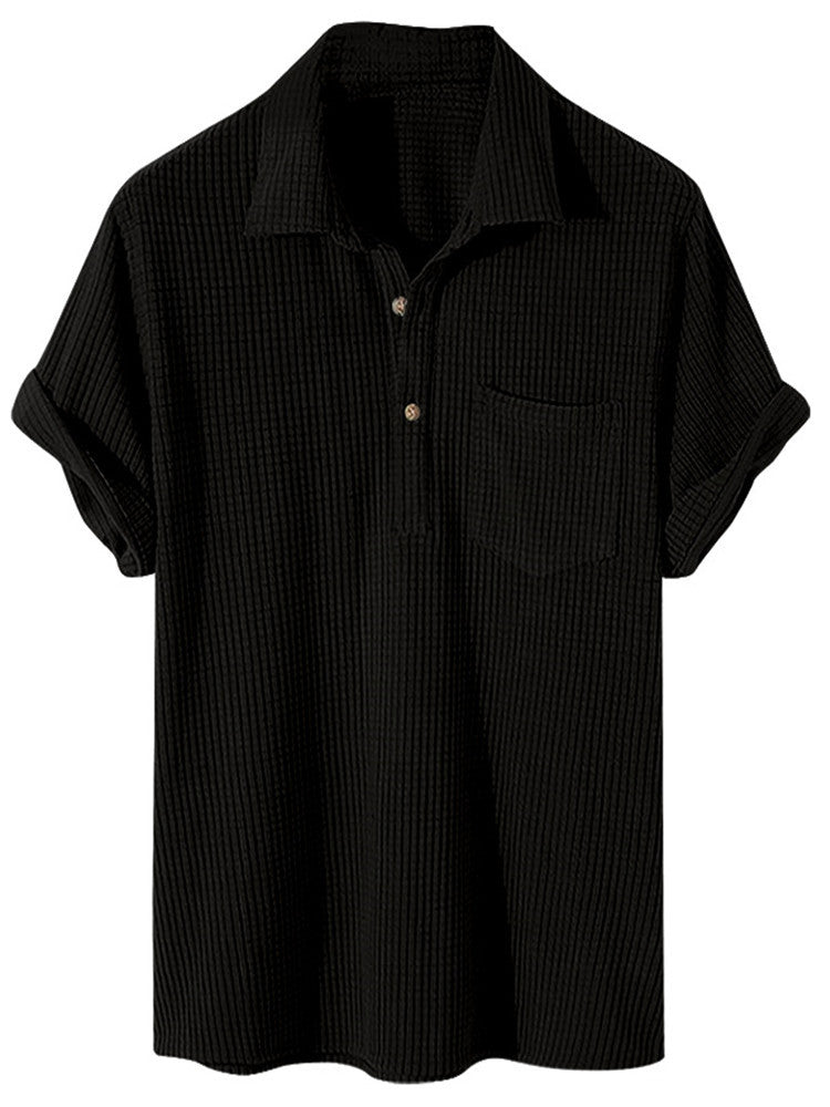 wish cross-border European and American spring and summer Amazon new waffle button POLO shirt square color matching men's T-shirt top