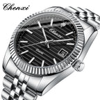 Men's Silver White Dial Quartz Watch - Calendar, Waterproof