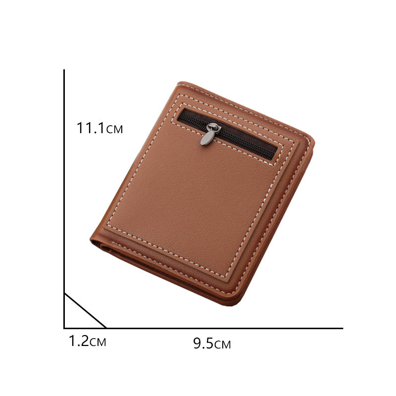 Men's Brown Vertical Zip Wallet - PU Leather