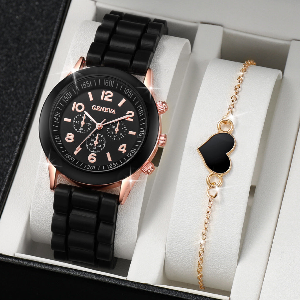 Women's White Heart-Design Quartz Watch - Silicone Strap
