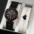 Women's White Heart-Design Quartz Watch - Silicone Strap