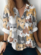 Cat cross-border Amazon European and American women's 3D printed floral pattern long-sleeved shirt women's fashion tops