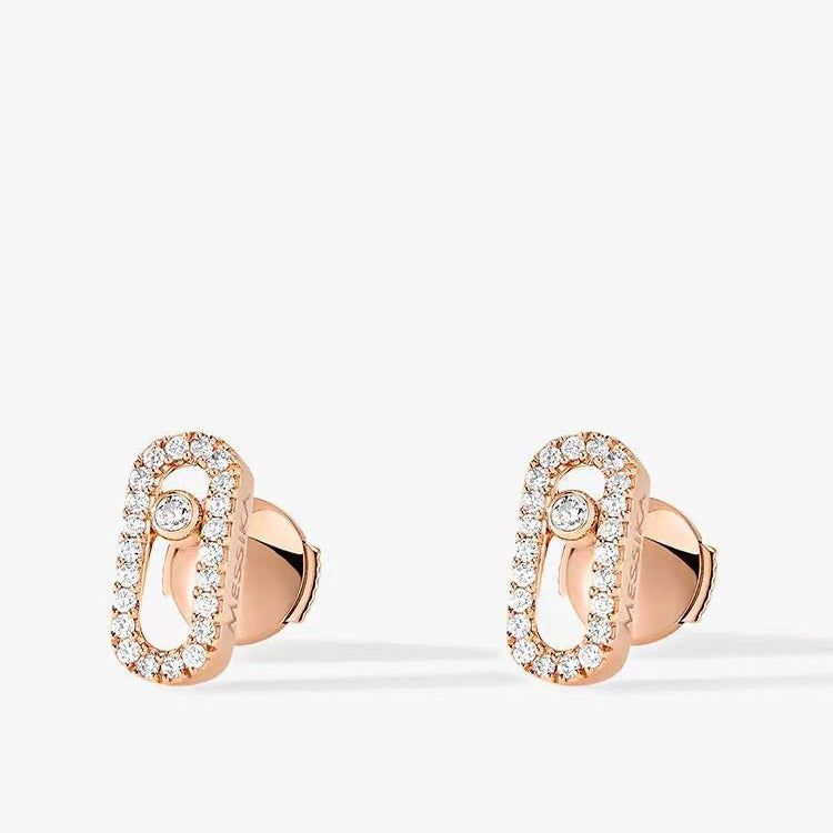 French niche design, Meijia 925 sterling silver full diamond stud earrings for women, plated with 18K gold, understated luxury, Hepburn style earrings.