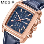 MEGIR Men's Square Quartz Watch – Leather Strap | Aladinae