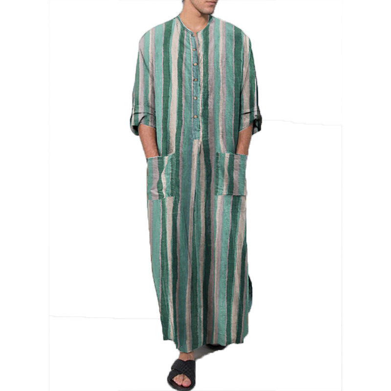 Men's Striped Printed Thobe – Long Sleeve | Aladinae