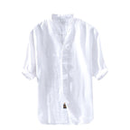 Men's Khaki Linen Mid-Sleeve Shirt – Retro | Aladinae