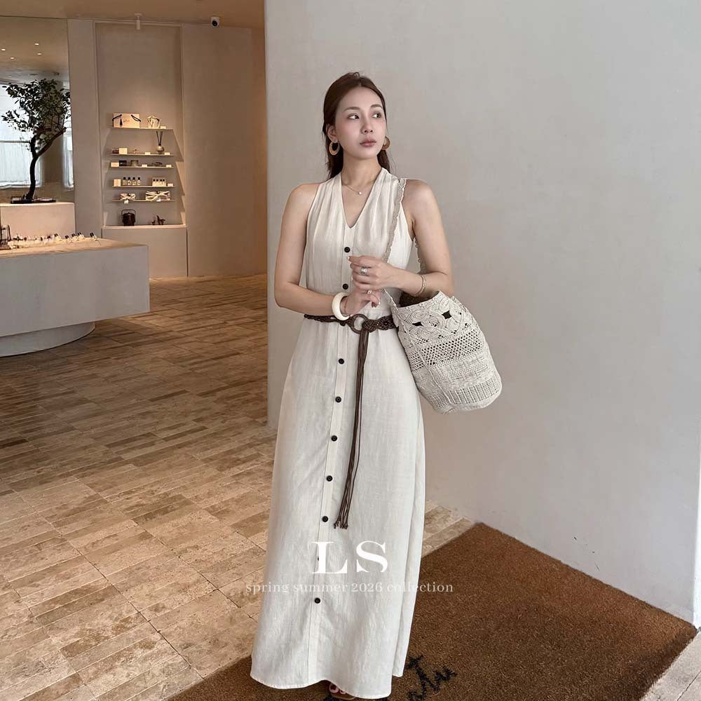 LS Black Label Minimalist Designer Dress for Women, New Summer Style, Simple Commuter Fashion Sleeveless Long Dress, Women's Clothing 30620